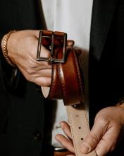 Brown leather belt for men